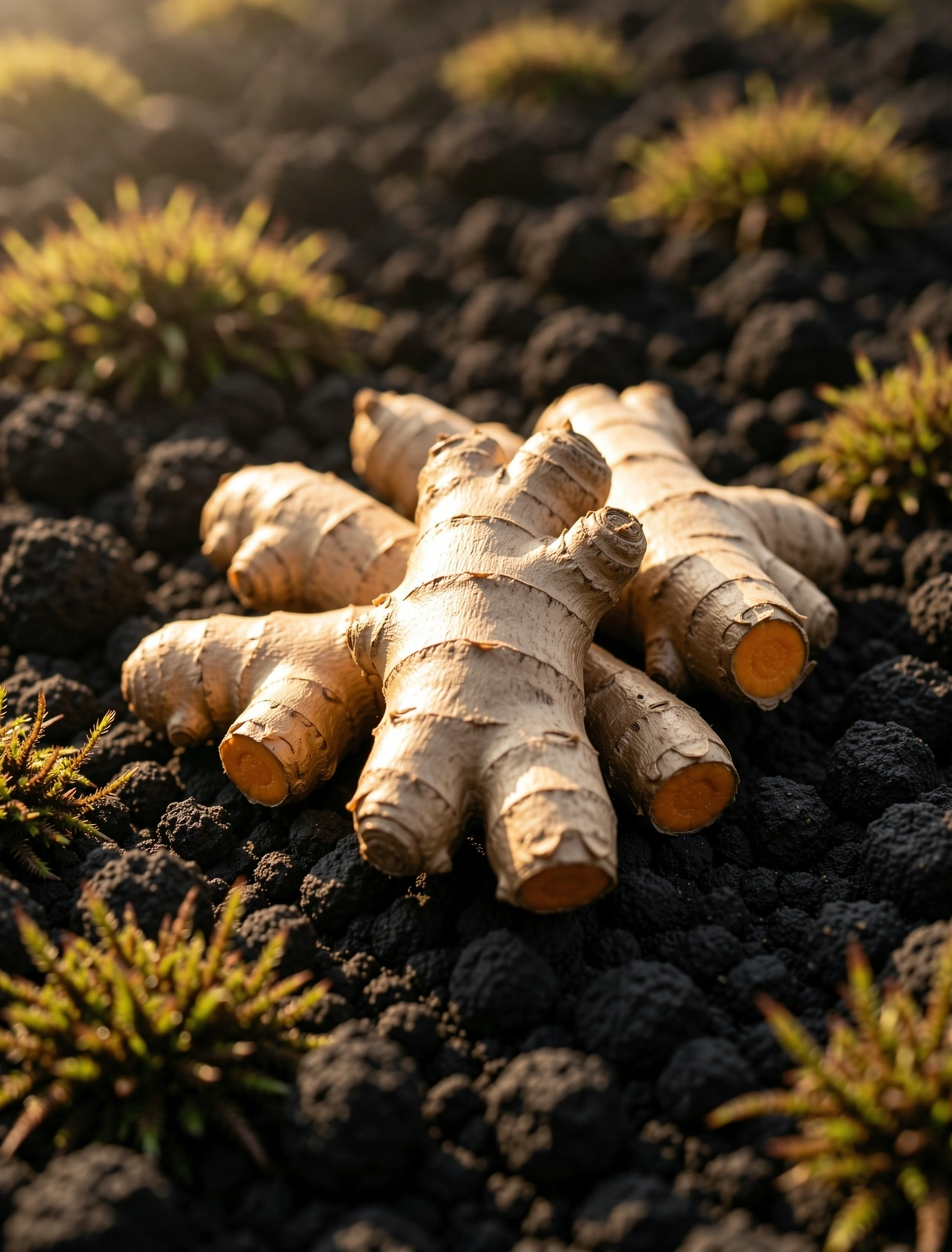 Raw botanical ingredients in soil
